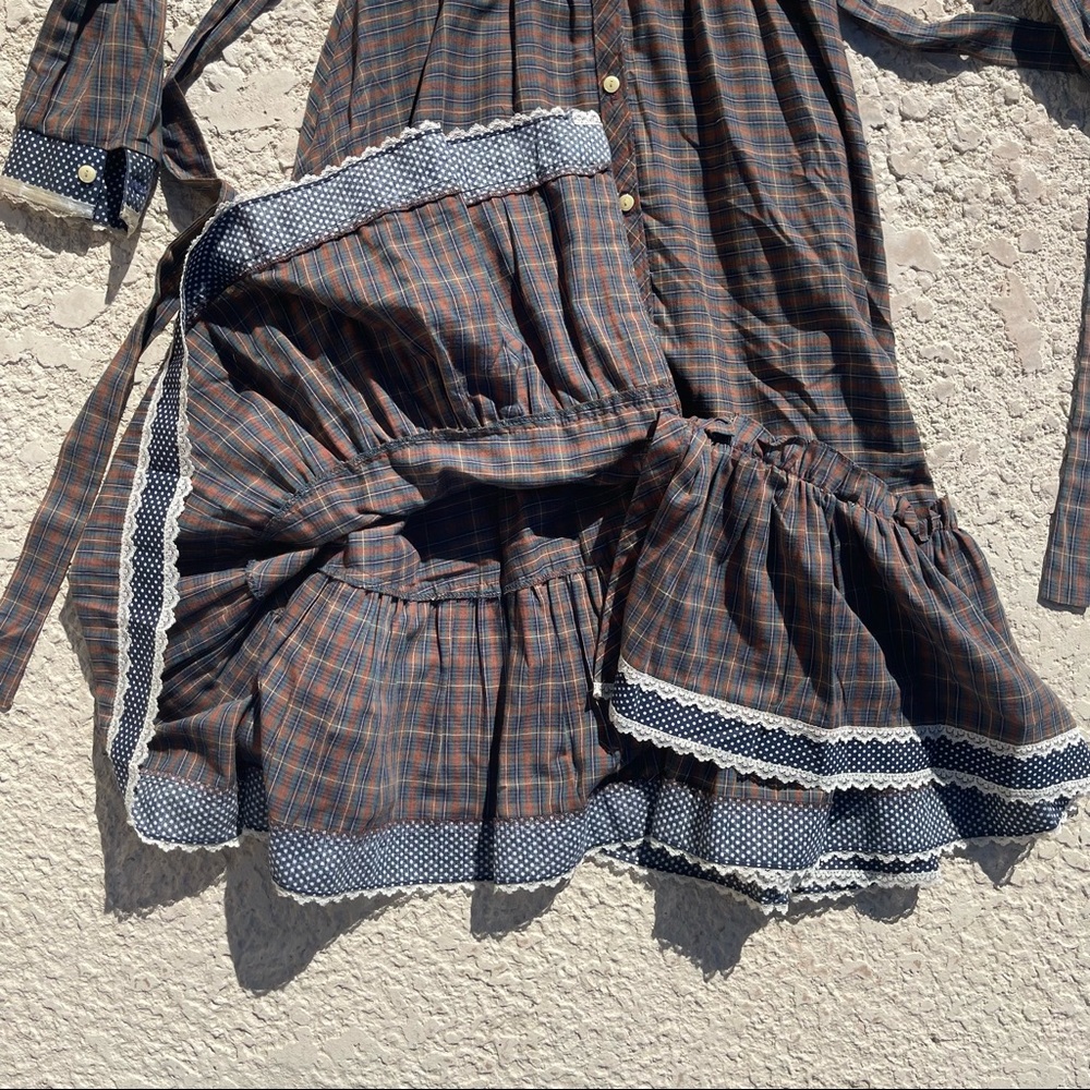 Gunne Sax by Jessica San Fran vintage plaid velvet trim RARE dress - Picture 6 of 10